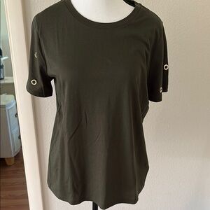 Michael Kors Green Short Sleeve Tee with Subtle Sleeve Detail